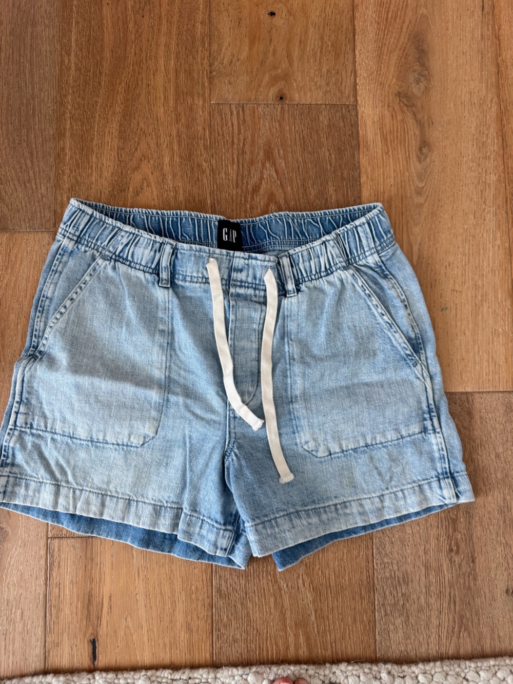 GAP Light Wash Denim Relaxed Shorts with White Drawstring